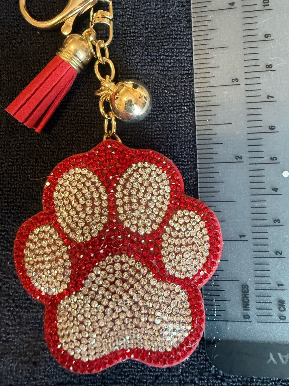 Red Rhinestone Paw Keychain Charm - Picture 3 of 6